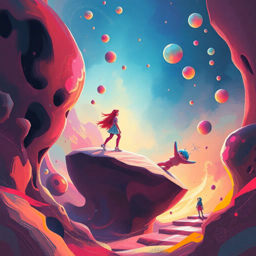 greetings, surrealist, vibrant colors, futuristic, abstract composition, playful mood, dynamic movement, ethereal lighting, digital brushwork, imaginative, dreamlike, whimsical forms, contemporary, modern influence, floating elements, minimalist yet detailed, metaphorical, immersive space, visual storytelling, ephemeral charm, vivid imagination