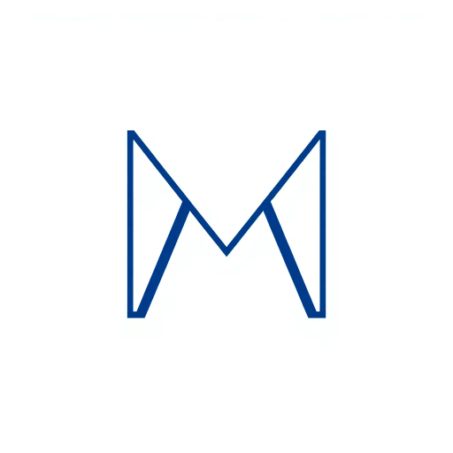 ultra minimalism, bold geometric design, clean lines, solid indigo color, #3D63DD, pure abstract letterform, modern vector aesthetics, white void background, symmetry, simplicity, mid-century modern influences, structural clarity, spatial balance, elegant composition, artistic reduction, iconic branding, visual harmony, shape exploration, vivid indigo contrast, negative space utilization, M letterform essence