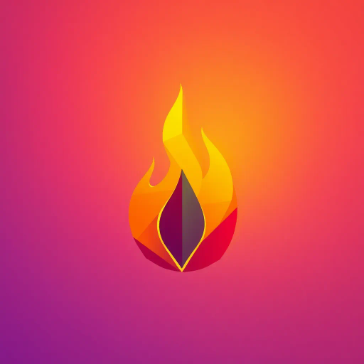 minimalistic design, geometric shapes, vibrant colors, soft gradients, polygonal structure, abstract flame, warm palette, glowing effect, simplified forms, modern aesthetic, flat shading techniques, contrasting hues, visual balance, dynamic composition, contemporary art style, clean lines, symbolic warmth, ethereal glow, luminous intensity, stylized representation, angular design, contrasting elements, warm colors, artistic flair, minimalist influence