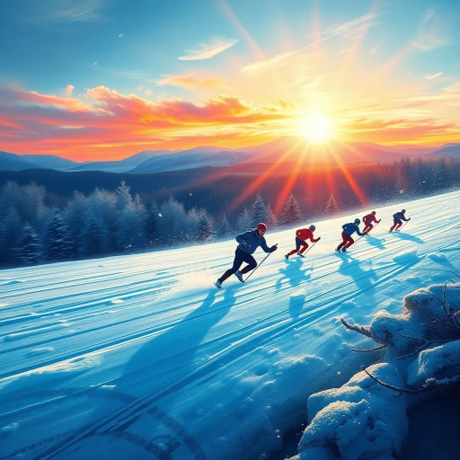 vibrant energy, winter olympics, dynamic motion, frost-covered landscapes, athletes in motion, ice and snow textures, harmonious balance, Renaissance influence, chiaroscuro lighting, vivid winter palette, cultural influences, artistic storytelling, Olympic spirit, synergy of movement, cubist geometry, intricate details, contemporary techniques, expansive scale, intricate line work, frosty textures, Arctic essence, abstract symbolism, historical echoes, radiant compositions