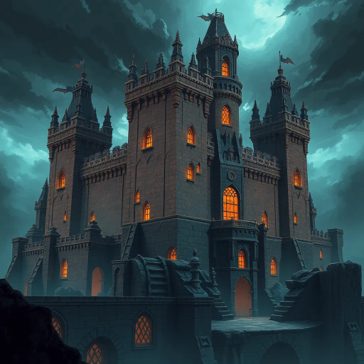 majestic fortress, medieval architecture, towering parapets, stormy skies, dramatic lighting, pixelated textures, blocky forms, nostalgic gaming, enchanting ambiance, Jens Bergensten influence, dynamic composition, immersive environment, atmospheric intensity, vivid contrast, retro gaming aesthetic, 8-bit charm, fantastical realm, inventive design, heroic scale, intricate detailing