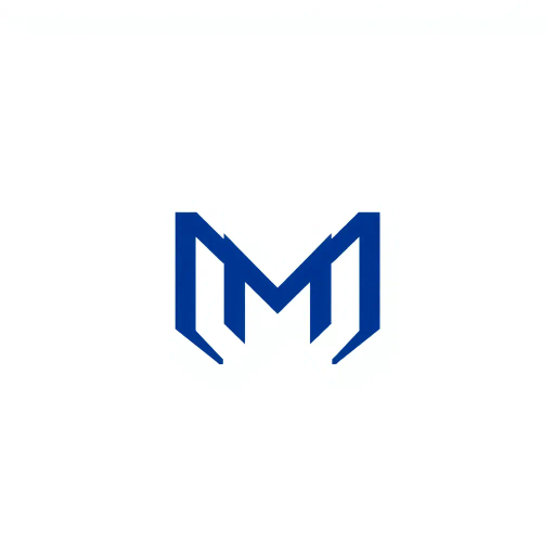 minimal M logo, two vertical strokes, perspective convergence, depth, hierarchy, solid indigo blue, geometric structure, modern tech design, flat vector illustration, clean lines, white background, contemporary aesthetics, precision, symmetry, balance, futuristic approach, sleek elegance, simplicity, innovation, dynamic form, visual impact, Bauhaus, Kandinsky, vector art, minimalist architecture, neoteric vision, streamlined contours, avant-garde, spatial harmony, chromatic contrast, digital minimalism, optical symmetry, conceptual design