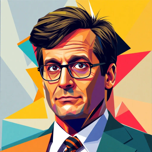 Michael Scott, The Office, sitcom character, geometric abstraction, vibrant colors, bold shapes, abstract expressionism, modernist influences, cubist elements, triangular patterns, corporate setting, humor infusion, abstract portrait, workplace dynamics, witty undertones, cultural icon, vibrant palette, layered composition, angular perspective, playful expression, converging lines, comedic symbolism, contemporary art, tonal contrasts, dynamic symmetry, office environment reimagined