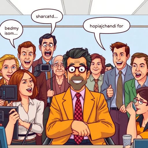 satirical humor, everyday life, workplace dynamics, vibrant colors, exaggerated expressions, quirky characters, Michael Scott, camera angles, documentary style, playful tone, American culture, ensemble cast, office environment, comedic timing, mockumentary feel, panel layout, speech bubbles, visual storytelling, relatable scenarios, improvisational flair, modern setting, emotional undertones, character development, symbolic objects