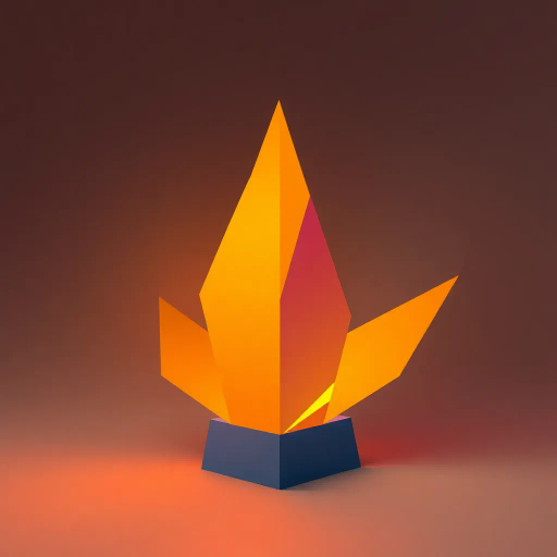 minimalistic, geometric shapes, vibrant colors, soft gradients, angular design, polygonal, abstract flame, warm palette, glowing effect, simplified forms, modern aesthetic, flat shading, contrasting hues, visual balance, dynamic composition, contemporary art, clean lines, symbolic warmth, ethereal glow, luminous intensity, stylized representation, Bauhaus influence, cubism, op art, visual harmony, James Turrell, Olafur Eliasson, bold geometry, radiant ambiance, kaleidoscopic effect, digital surrealism, seamless integration