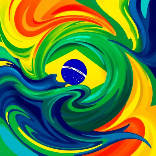 vivid colors, national symbol, Brazil, celestial sphere, infinite sky, tropical vibrancy, geometric symmetry, modernist influence, bold lines, emerald green, golden yellow, azure blue, luminescent glow, cultural pride, dynamic composition, contemporary elements, rhythmic energy, abstract representation, South American essence, harmonious balance, global unity, festive spirit, optical illusion, expansive space, contrasting tones