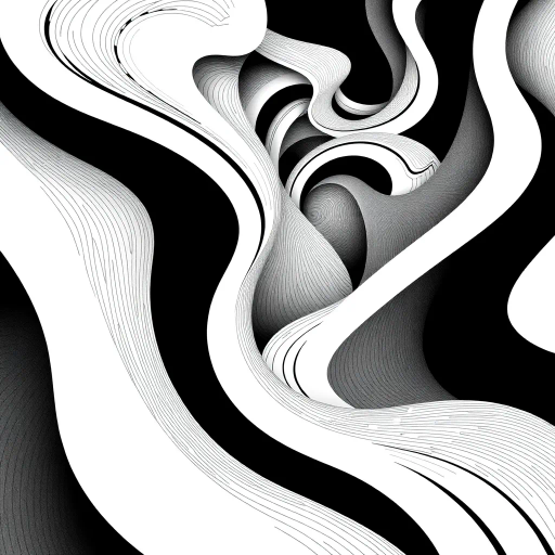 geometric shapes, intricate patterns, flowing lines, minimalist design, abstract expression, monochrome palette, dynamic movement, M.C. Escher influence, precise detailing, linear perspective, conceptual exploration, visual harmony, contour emphasis, spatial depth, contemporary influence, surreal geometry, optical illusions, mathematical precision, avant-garde composition, Escherian landscapes, abstract forms, black and white contrast, intersecting lines, detailed tessellation, fluid dynamics, rhythmic patterns, visual paradox, complex symmetry, creative geometry, fine linework, subtle gradients, modern abstraction, artistic innovation, interlocking forms, infinite loops, artistic paradox, surreal complexity, Escheresque illusions, visual enigma, artistic contemplation, intricate symbology