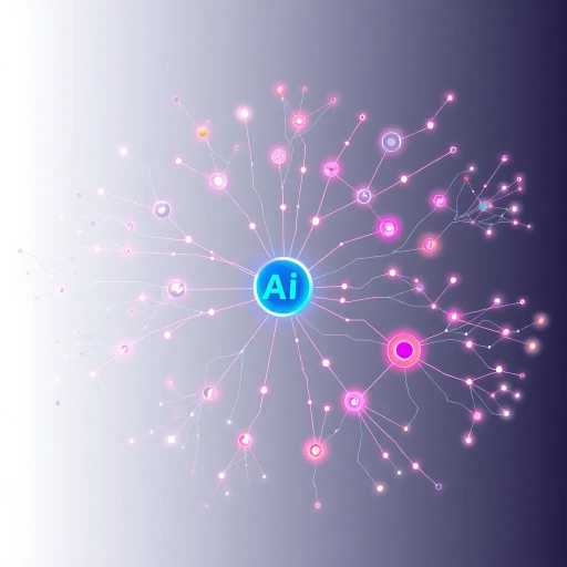 futuristic ai mind map, digital networks, interconnected nodes, vibrant colors, neural pathways, technology-inspired, abstract shapes, cybernetic theme, intricate patterns, artificial intelligence, contemporary design, computer graphics, minimalist aesthetic, dynamic flow, interconnected lines, data visualization, glowing elements, conceptual art, modern futurism, digital connectivity