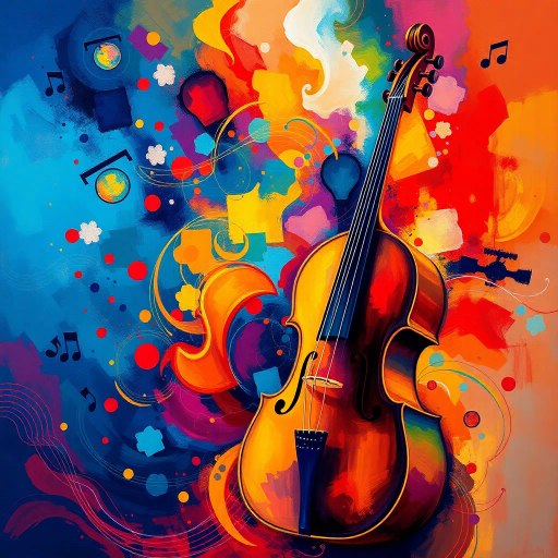 symphony of colors, harmonious compositions, dynamic rhythms, vibrant hues, melodic lines, impressionism meets cubism, ethereal lighting, abstract forms, musical instruments, flowing movement, elegant brushstrokes, fluid textures, sound waves depicted visually, Wassily Kandinsky inspiration, Baroque influence, immersive atmosphere, emotional resonance, multidimensional space, artistic synthesis, visual symphony