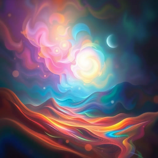 ethereal filters, surrealist abstraction, vibrant gradients, dreamlike textures, Salvador Dali, modernism, cinematic glow, kaleidoscopic patterns, whimsical forms, iridescent hues, translucent layers, atmospheric depth, fluid dynamics, avant-garde perspective, digital fine art, luminous ambiance, imaginative landscapes, fantastical elements, soft focus, expressive strokes