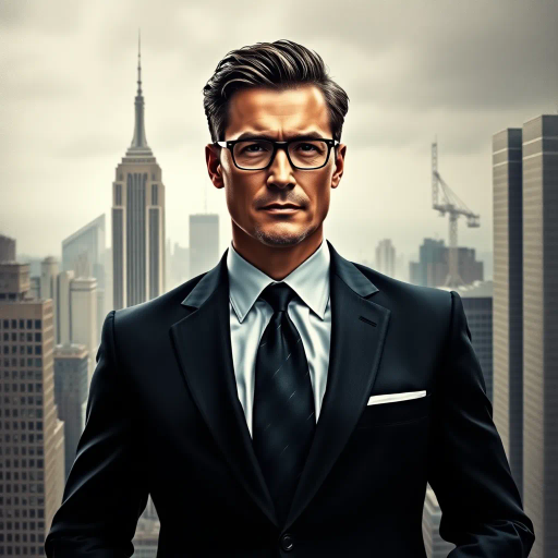 executive, power suit, modernism, corporate influence, Hans Holbein, chiaroscuro, high-rise cityscape, muted palette, structured composition, authority, commanding presence, sleek design, sophisticated style, dynamic movement, urban environment, glass and steel, professional demeanor, intricate textures, strategic mindset, contemporary vision, balanced symmetry, leadership aura, detailed realism, business acumen, impactful decision-making, future-oriented, harmonious layering, innovative thinking, confidence, precision, executive persona, metropolitan ambiance, distinguished elegance