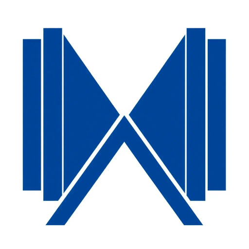 geometric structures, minimalist design, bold parallel vertical strokes, indigo blue hues, angled V-shaped bridges, symbolic representation of hierarchy, clean lines, flat vector aesthetics, contrast, balance, modern branding, Bauhaus influence, architectural composition, precise alignment, abstract interpretation, simplicity, clarity, negative space utilization, graphic design innovation, contemporary aesthetics, white background