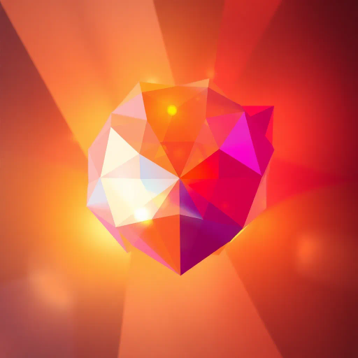 faceted, geometric shapes, vibrant hues, angular design, polygons, minimalist, abstract representation, dynamic movement, warm palette, energy and light, atmospheric lighting, visual texture, sculptural forms, contemporary, mathematical precision, minimalist composition, crystalline structures, refracted light, modern digital art influences, playful elegance