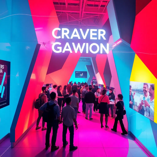 futuristic design, creators gathering, vibrant colors, dynamic shapes, interactive elements, art deco inspirations, Bauhaus geometry, neon lighting, tech influence, collaborative spirit, storytelling elements, inspiration and innovation, cutting-edge aesthetics, vivid contrasts, playful typography, creative community, digital landscapes, integration of technology, motion and fluidity, visual storytelling, modern minimalist touch, bold visual composition, expressive lines, whimsical imagery