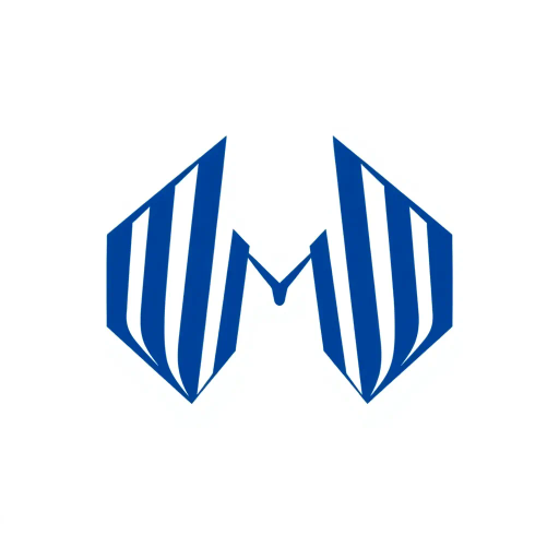 bold letter M, logo design, parallel strokes, tapering lines, upward hierarchy, geometric precision, solid indigo blue, minimalist composition, clean vector lines, modernist influences, structured symmetry, precise angles, dynamic balance, corporate identity, white background, Bauhaus inspiration, vector artwork, abstract simplicity, disciplined geometry, visual clarity