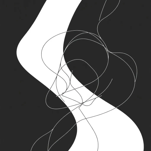modernist reinterpretation, linear abstraction, intricate line work, monochromatic palette, minimalist aesthetic, dynamic movement, organic forms, geometric harmony, abstract expressionism, emotional resonance, balanced composition, bold outlines, symbolic representation, contemporary influences, artistic intent, flow and rhythm, contrasting textures, spatial transformation, interweaving lines, theoretical exploration
