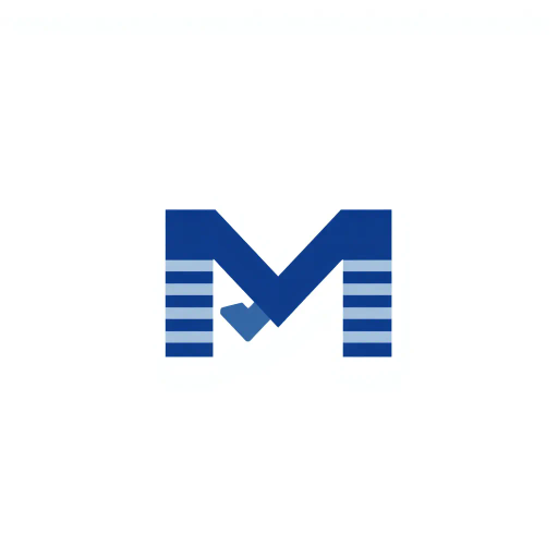 bold M logo, solid geometric letter, structured layers, subtle thin horizontal connector lines, indigo on white, modern minimal SaaS branding, flat vector, modernist simplicity, Bauhaus influence, clean design, minimalist aesthetics, structured composition, primary color palette, geometric precision, visual balance, negative space utilization, corporate identity, digital branding, contemporary design language, clarity in form, artistic geometry, Hans Hofmann influence, minimalist abstraction, precise symmetry, harmonious layout, sophisticated structure, sleek architecture, dynamic shape interplay, elegant form exploration, visual harmony, modernist elegance, Bauhaus colors, simplicity in design, contemporary aesthetics, symmetry and balance, abstract expressionism, refined geometric forms