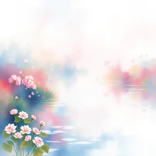 ethereal watercolors, ethereal landscapes, Claude Monet, impressionism, impressionistic, soft pastels, vibrant pastel hues, fluid movement, fluid brushstrokes, dreamy haze, luminous light play, delicate textures, atmospheric depth, nature's serenity, garden landscapes, serene waterways, reflections in water, painterly brushstrokes, tranquil ambiance, translucent layers, diffused light, organic forms, vibrant blooms, delicate washes, plein air essence, contemplative mood, harmonious color palette, emotional resonance, nature reflection, gentle gradient transitions, soft focus, visual poetry, dreamy ambiance, tranquil scenery, artistic harmony, expressive color palette