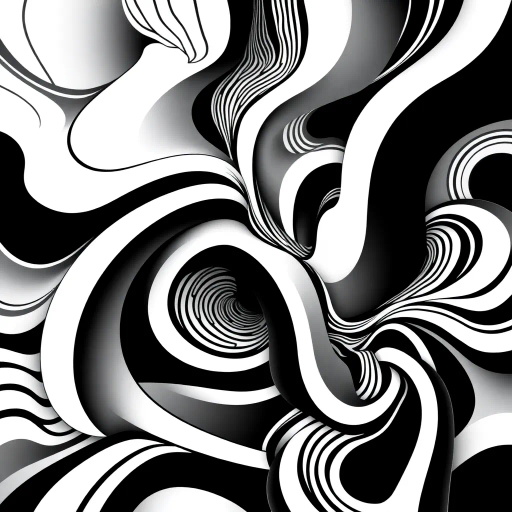 geometric shapes, intricate patterns, flowing lines, minimalist design, abstract expression, monochrome palette, dynamic movement, M.C. Escher influence, precise detailing, linear perspective, visual harmony, spatial depth, optical illusions, surreal elements, mathematical artistry, complex symmetry, black and white contrast, fine linework, modern abstraction, artistic innovation, interlocking forms, infinite loops, artistic paradox, Escheresque illusions, visual enigma, intricate symbology, surreal complexity, conceptual exploration, artistic contemplation, spatial interaction