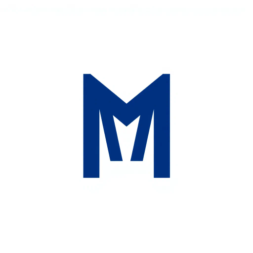 minimal M logo, perspective convergence, depth, hierarchy, solid indigo blue, geometric structure, modern tech design, flat vector illustration, clean lines, white background, Bauhaus influences, symmetry, contemporary aesthetics, spatial innovation, futurism, precision, abstraction, innovative branding, structural elegance, dynamic form, visual impact, sleek elegance, simplicity, innovation, balanced composition, spatial depth, visual harmony, minimalism, technological sophistication, digital futurism, modernist aesthetic, avant-garde, high-tech minimalism