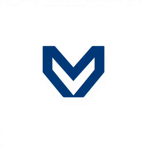 abstract M lettermark, diagonal lines, convergence, sharp V, geometric precision, bold indigo, minimalism, modern logo design, simplicity, white negative space, Bauhaus influence, clean lines, vector art, high contrast, symmetry, balance, structured composition, dynamic tension, corporate identity, logo aesthetic, visual clarity, modernist aesthetics