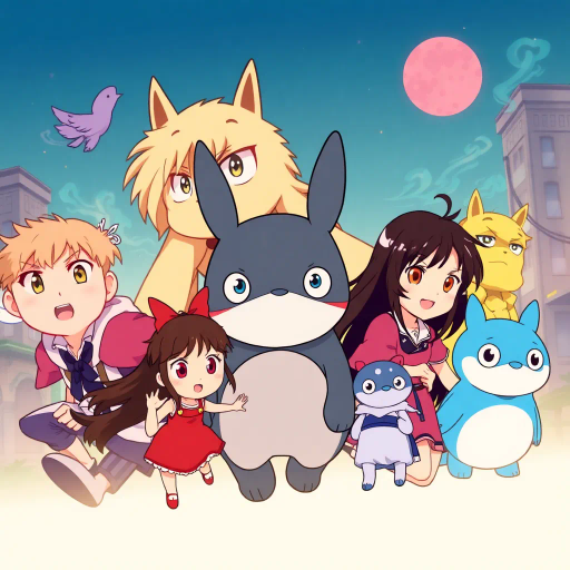 vibrant anime characters, Studio Ghibli influence, dynamic action poses, pastel color palette, expressive eyes, intricate hairstyles, dramatic lighting, manga-inspired linework, fantastical settings, Japanese culture, modern twist, whimsical storytelling, emotional depth, cel shading, bold outlines, serene landscapes, traditional animation techniques, contemporary urban environments