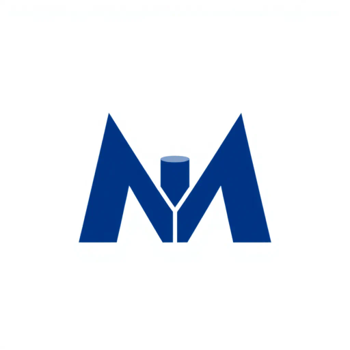 minimal M logo, two vertical strokes, perspective convergence, depth, hierarchy, solid indigo blue, geometric structure, modern tech design, flat vector illustration, clean lines, white background, contemporary aesthetics, precision, symmetry, balance, futuristic approach, sleek elegance, simplicity, innovation, dynamic form, visual impact