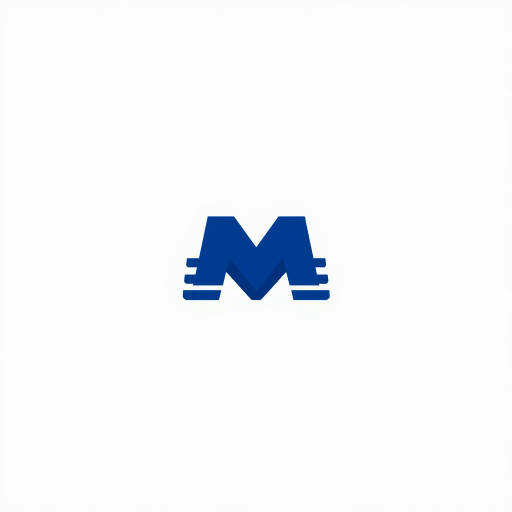bold M logo mark, solid geometric letter, structured layers, subtle thin horizontal connector lines, indigo on white, modern minimal SaaS branding, flat vector, modernist simplicity, Bauhaus influence, clean design, minimalist aesthetics, structured composition, primary color palette, geometric precision, visual balance, negative space utilization, corporate identity, digital branding, contemporary design language, clarity in form, artistic geometry, Hans Hofmann influence, minimalist abstraction, precise symmetry, harmonious layout, sophisticated structure, sleek architecture, dynamic shape interplay, elegant form exploration