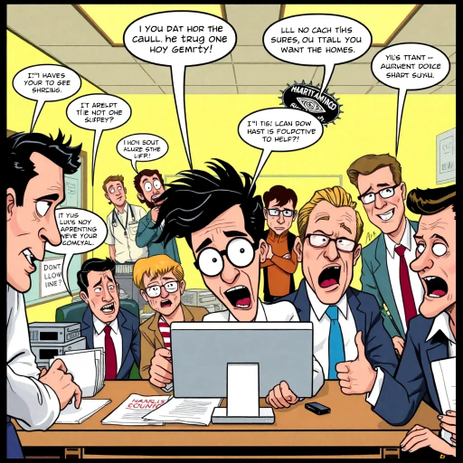 satirical workplace comedy, surreal humor, ensemble cast, bureaucratic chaos, 21st century pop culture, vibrant color palette, exaggerated expressions, dynamic panels, Roy Lichtenstein influences, witty dialogue, mundane office setting, everyday absurdities, overlapping story arcs, exaggerated caricatures, visual puns, contemporary Americana, awkward social interactions, humorous banter, slapstick elements, narrative vignettes, satirical undertones