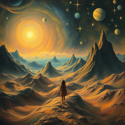 introspective contemplation, surreal landscapes, ethereal lighting, Salvador Dali influence, mystical aura, dreamlike quality, vivid imagination, flowing forms, cosmic scale, meditative mood, intricate patterns, celestial elements, timeless essence, rich textures, harmonious colors, vast space, transcendental symbolism, imaginative introspection, lush detail, visionary dreamscapes, surrealism, otherworldly exploration, mystical surges, contemplative expression, imaginative realms, fluid dynamics, celestial bodies, transcendental motifs