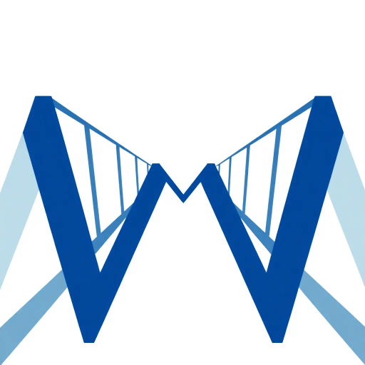 minimal M logo, perspective convergence, depth, hierarchy, solid indigo blue, geometric, modern tech design, flat vector, white background, Bauhaus influences, clean lines, symmetry, contemporary aesthetics, spatial innovation, futurism, precision, abstraction, innovative branding, structural elegance