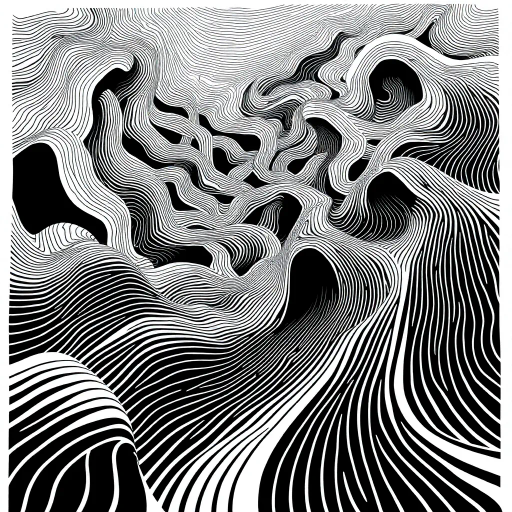 geometric shapes, intricate patterns, flowing lines, minimalist design, abstract expression, monochrome palette, dynamic movement, M.C. Escher influence, precise detailing, linear perspective, conceptual exploration, visual harmony, contour emphasis, spatial depth, contemporary influence, surreal elements, optical illusions, mathematical precision, avant-garde composition, Escherian landscapes, black and white contrast, intersecting lines, detailed tessellation, fluid dynamics, rhythmic patterns, visual paradox, complex symmetry, creative geometry, fine linework, subtle gradients, modern abstraction, artistic innovation, interlocking forms, infinite loops, artistic paradox, surreal complexity, Escheresque illusions, visual enigma, intricate symbology, artistic contemplation