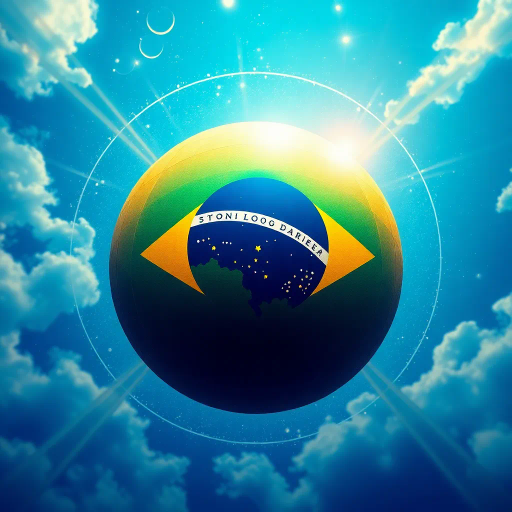 vivid colors, national symbol, Brazil, celestial sphere, infinite sky, tropical vibrancy, geometric symmetry, modernist influence, bold lines, emerald green, golden yellow, azure blue, luminescent glow, cultural pride, dynamic composition, contemporary elements, rhythmic energy, abstract representation, South American essence, harmonious balance, global unity, festive spirit, optical illusion, expansive space, contrasting tones