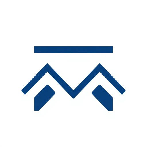 Geometric M lettermark, bold parallel vertical strokes, angled V-shaped bridges, hierarchy levels, indigo blue, minimalism, flat vector, white background, Bauhaus influence, modernist design, symmetry, clean lines, negative space, minimalist composition, abstract geometry, structural balance, graphic precision, contemporary aesthetics, visual hierarchy, simplicity and sophistication