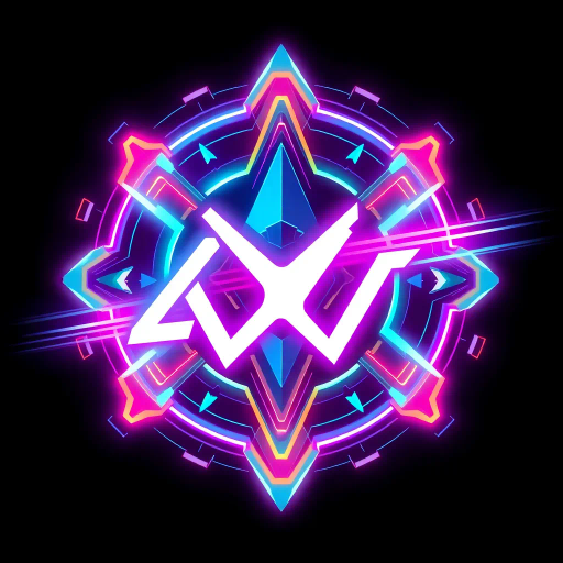 futuristic logo, dynamic composition, high-tech elements, vibrant colors, creative innovation, modern typography, sleek design, neon accents, playful geometry, imaginative creators, collaborative spirit, energetic mood, digital canvas, abstract forms, interactive storytelling, community-driven, artistic expression, technological advancement, visionary creators