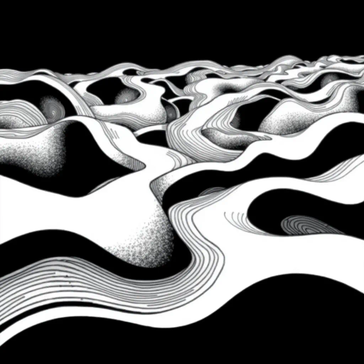 geometric shapes, intricate patterns, flowing lines, minimalist design, abstract expression, monochrome palette, dynamic movement, M.C. Escher influence, precise detailing, linear perspective, conceptual exploration, visual harmony, contour emphasis, spatial depth, contemporary influence, surreal elements, optical illusions, mathematical precision, avant-garde composition, Escherian landscapes, abstract forms, minimalist exploration, pen and ink medium, black and white contrast, intersecting lines, detailed tessellation, spatial interaction, fluid dynamics, rhythmic patterns, visual paradox, complex symmetry, creative geometry, fine linework, subtle gradients, modern abstraction, artistic innovation, interlocking forms, infinite loops, artistic paradox, surreal complexity, Escheresque illusions, visual enigma, intricate symbology, artistic contemplation