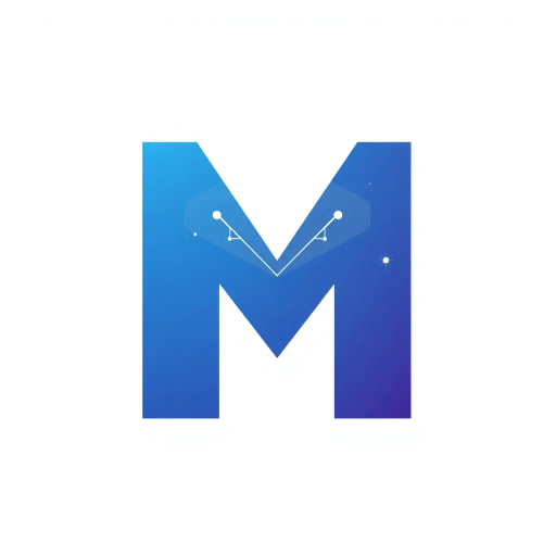 abstract design, letter M, minimalist composition, geometric symmetry, vector art, Bauhaus influence, indigo gradient, white background, modern aesthetics, sleek lines, elegant flow, dynamic form, visual balance, network tree structure, technological theme, contemporary minimalism, artistic ingenuity, structural hierarchy, modular design, node connection, visual metaphor, connectivity, refined artistic vision, innovative form, streamlined visuals, advanced composition, clean simplicity, sophisticated design, abstract metaphors, structural composition, pristine aesthetics