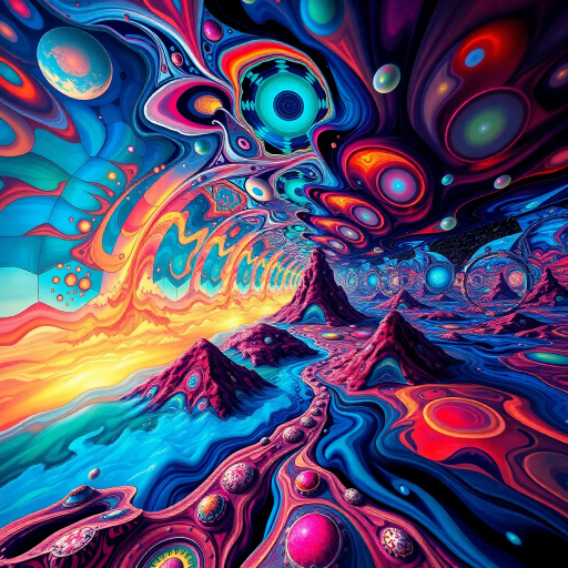 fourth-dimensional realms, Salvador Dali, surrealism, contemporary vision, dynamic movement, vibrant hues, kaleidoscopic patterns, infinite layers, speculative geometry, hyperreal textures, immersive depth, abstract forms, ethereal lighting, dreamscape landscapes, optical illusions, cosmic perspectives, fluid time, avant-garde influence, futuristic intent, spatial distortion