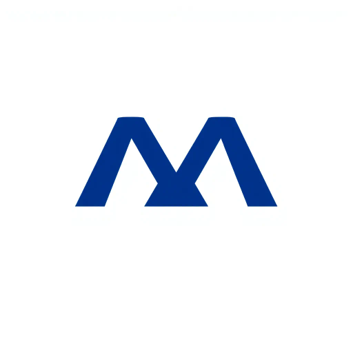minimal M logo, two vertical strokes, perspective convergence, depth, hierarchy, solid indigo blue, geometric structure, modern tech design, flat vector illustration, clean lines, white background, contemporary aesthetics, precision, symmetry, balance, futuristic approach, sleek elegance, simplicity, innovation, dynamic form, visual impact