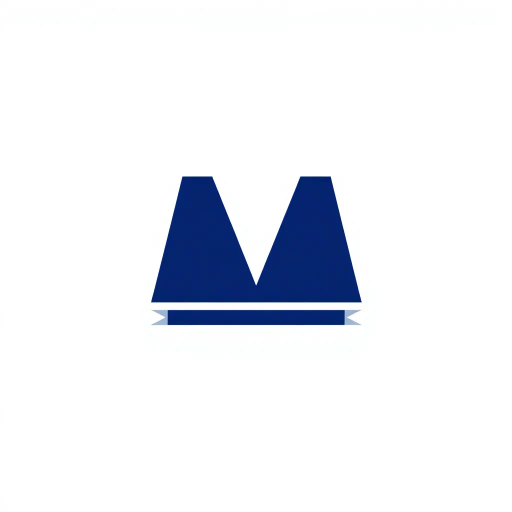 bold M logo mark, solid geometric letter, structured layers, subtle thin horizontal connector lines, indigo on white, modern minimal SaaS branding, flat vector, modernist simplicity, Bauhaus influence, clean design, minimalist aesthetics, structured composition, primary color palette, geometric precision, visual balance, negative space utilization, corporate identity, digital branding, contemporary design language, clarity in form, abstract shapes, striking symmetry, digital elegance, professional ambience, stark contrast, refined elegance, crisp lines