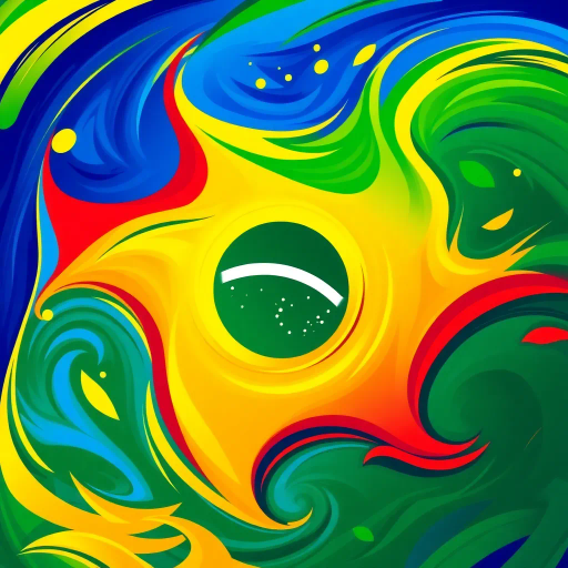 vivid colors, national symbol, Brazil, celestial sphere, infinite sky, tropical vibrancy, geometric symmetry, modernist influence, bold lines, emerald green, golden yellow, azure blue, luminescent glow, cultural pride, dynamic composition, contemporary elements, rhythmic energy, abstract representation, South American essence, harmonious balance, global unity, festive spirit, optical illusion, expansive space, contrasting tones
