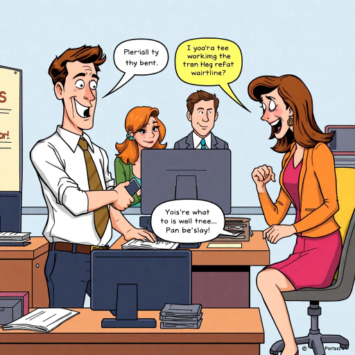 satirical workplace dynamics, humorous situations, colorful characters, Jim Halpert, Pam Beesly, mockumentary style, lively banter, office antics, playful tone, exaggerated expressions, narrative humor, corporate setting, vibrant palette, dynamic panels, exaggerated scenarios, comedic timing, slice of life, workplace comedy, Michael Scott, sitcom classic, Roy Lichtenstein influence, pop art aesthetic