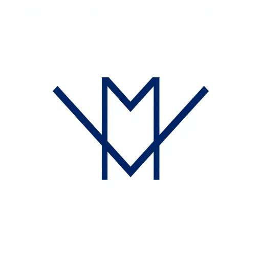 abstract M lettermark, geometric precision, two thick diagonal lines, sharp V convergence, bold solid indigo, minimal modern logo, geometric shapes, Bauhaus influence, dynamic symmetry, clean lines, minimalism, stark contrast, white background, conceptual simplicity, contemporary aesthetics, high-impact clarity