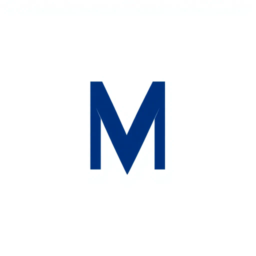 abstract M lettermark, bold design, minimalist aesthetics, modern logo, geometric precision, sharp V convergence, diverging lines, thick diagonal elements, solid indigo hue, striking visual contrast, elegant simplicity, white canvas background, Bauhaus influence, crisp and clean lines, graphic design, contemporary artistry, precise alignment, visual identity, innovative branding, sleek and sophisticated, artistic intent, Claude Garamond, high visual impact, symbolism of unity and balance