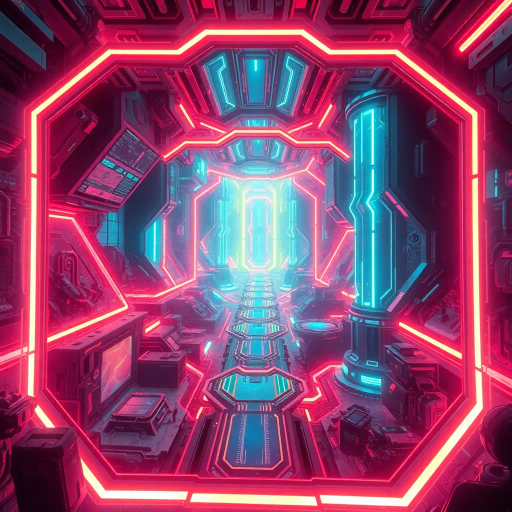 immersive virtual reality, futuristic landscapes, cyberpunk influences, vibrant neon colors, dynamic perspectives, interactive environments, speculative technology, complex geometric shapes, cutting-edge interfaces, uncanny realism, simulation and reality blending, radiant digital glow, hyper-detailed textures, electronic imagery, visual abstraction, innovative exploration, tech-noir atmosphere, fluid movement dynamics, parallel worlds, infinite scale, William Gibson inspirations, contemporary digital aesthetics, captivating illusions, ethereal light.