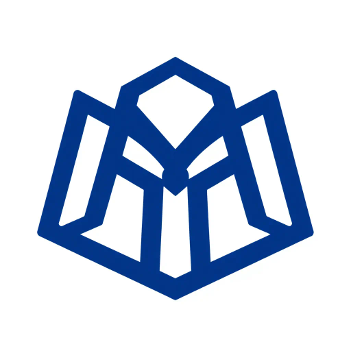 minimal M logo, perspective convergence, depth, hierarchy, solid indigo blue, geometric, modern tech design, flat vector, white background, Bauhaus influences, clean lines, symmetry, contemporary aesthetics, spatial innovation, futurism, precision, abstraction, innovative branding, structural elegance