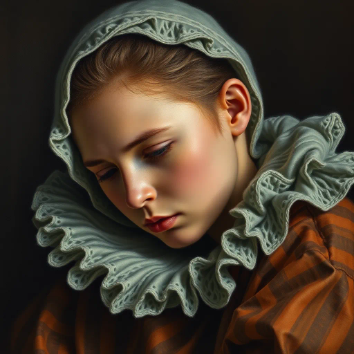 hyperrealistic, vivid colors, chiaroscuro lighting, intricate textures, classical realism, emotional depth, dramatic composition, rich detail, lifelike representation, Rembrandt influence, dynamic range, oil painting techniques, Vermeer inspiration, ethereal atmosphere, depth of field, intricate backgrounds, light and shadow interplay, tangible surfaces, 17th-century painting nostalgia, harmonic balance, nuanced shading, immersive perspective, timeless quality