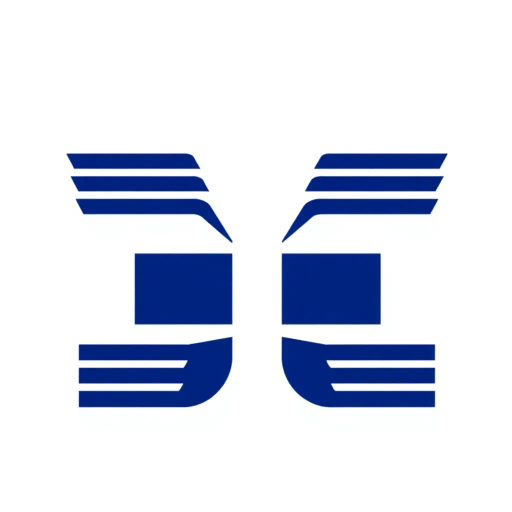 bold letter M logo, parallel strokes, subtly taper, upward hierarchy, structured design, solid indigo blue, clean geometric vector, white background, modern minimalist, Bauhaus influence, precise lines, asymmetrical balance, visual clarity, typographic elegance, dimensional form, sleek aesthetic, contemporary design, harmonious proportions