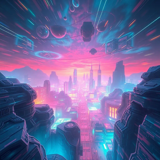 virtual reality, immersive landscape, surreal environments, vibrant colors, neon lights, futuristic cityscape, dynamic movement, hyper-realistic textures, holographic displays, cybernetic organisms, digital brushstrokes, ethereal glow, interactive installations, visual futurism, flow of technology, alternate realities, augmented layers, sci-fi narrative, high-tech architecture, panoramic vistas, luminescent hues