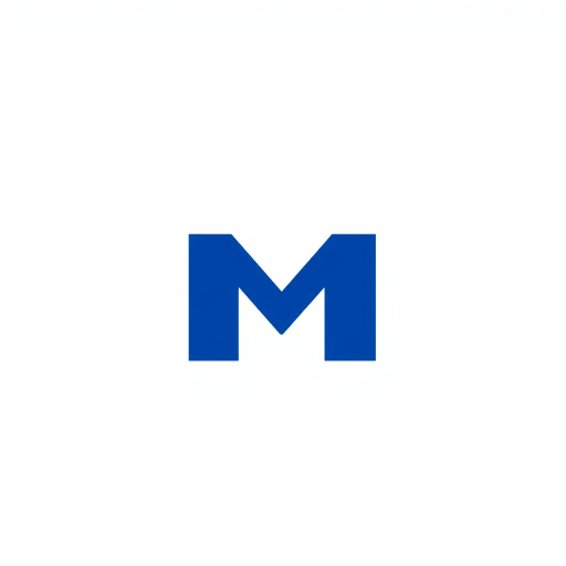 minimalist, bold, letter M, logo design, solid geometric shapes, V-shaped connectors, branching lines, hierarchy symbolism, indigo blue color palette, flat vector style, clean composition, modern SaaS branding, software aesthetics, white background, high-tech elegance, contemporary design, clarity, sleek presentation, geometric precision, corporate identity, monochromatic balance, visual hierarchy